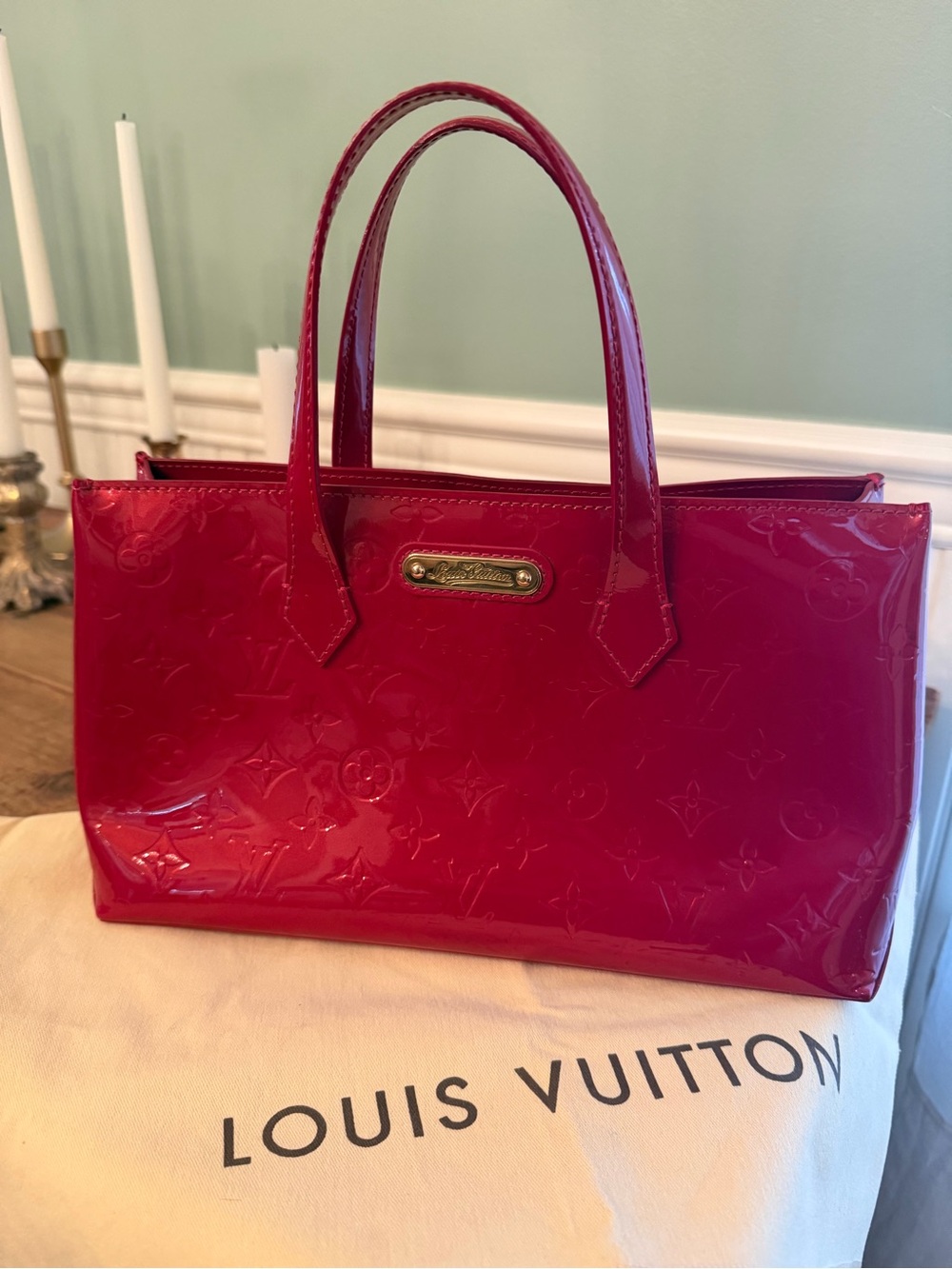 Louis Vuitton Red Patent Vernis Wilshire PM Handbag